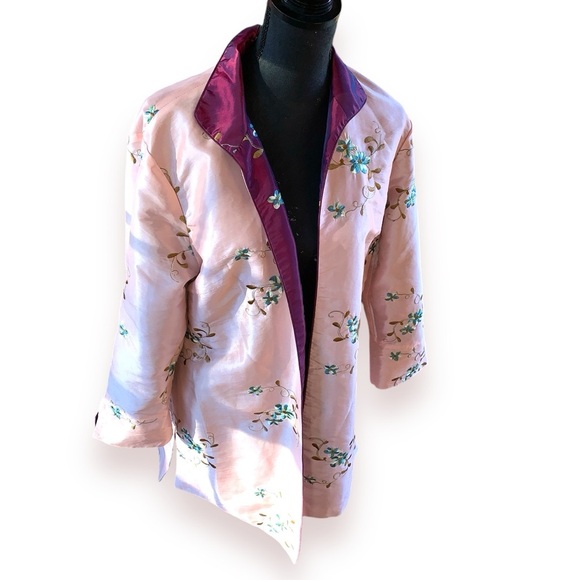 Reversible embroidered open front Chinoiserie coat/bed jacket - Picture 3 of 7